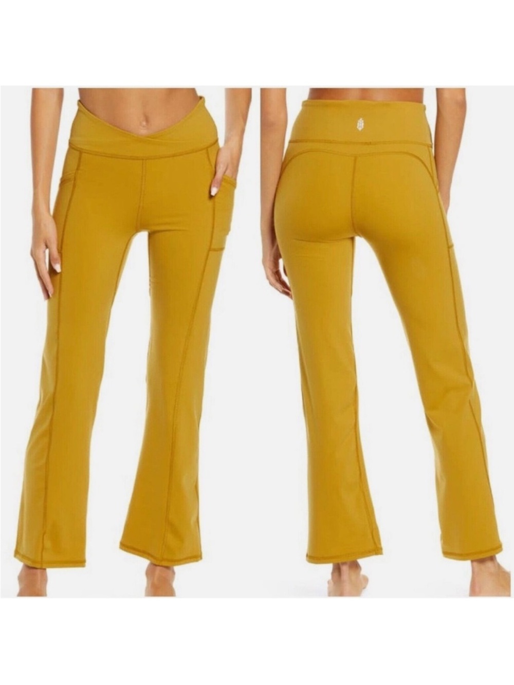 Free People Movement XS Hiking Yoga Stretch Flare Active Pants Mustard Yellow